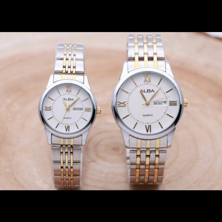 Jam Tangan Couple ALBA pria dan wanita rantai stainles steel