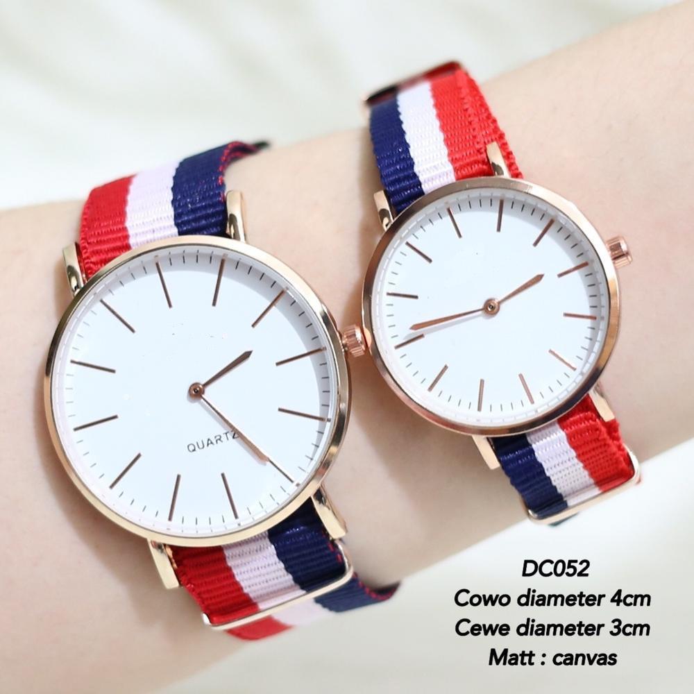 Jam tangan couple - wanita & pria - tali kanvas - Biru putih merah