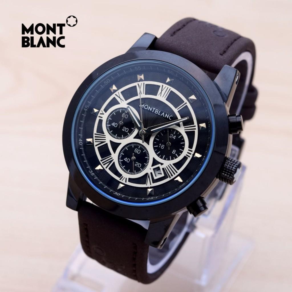 Jam Tangan Pria Montblanc Chrono ON Leather Dark Brown Ring Black
