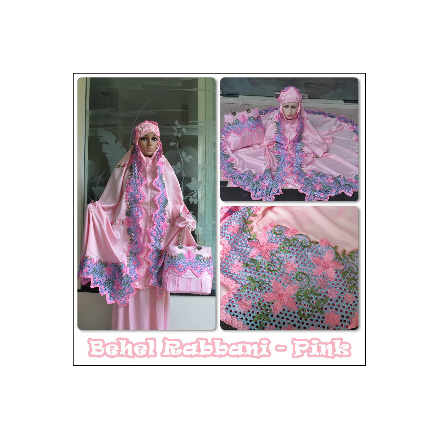 MUKENA DEWASA TAS BEHEL RABBANI motif PINK