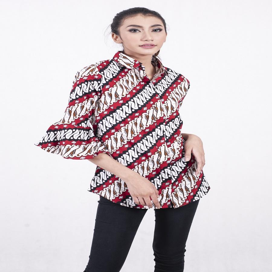 Baju Kerja Batik Parang Rusak Kemeja Pesta Batik Cap Solo Merah