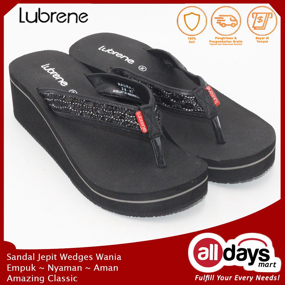 Lubrene Sandal Jepit Wedges Wanita Naura L - Black/Grey Size 36-40