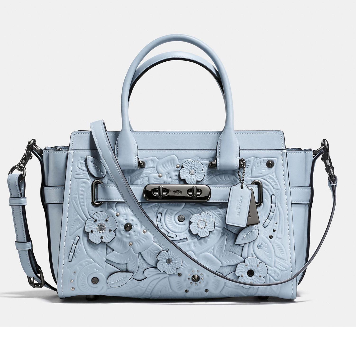 Coach Swagger 27 Tea Rose Blue Floral Medium AUTHENTIC Original USA Store
