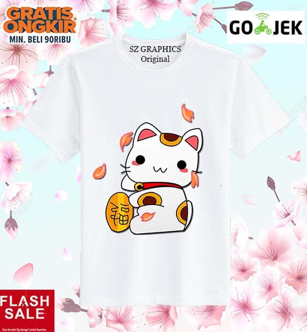 Sz Graphics Fortune Cat T Shirt Wanita Kaos Wanita T Shirt Fashion Wanita T Shirt Kaos Wanita - Putih