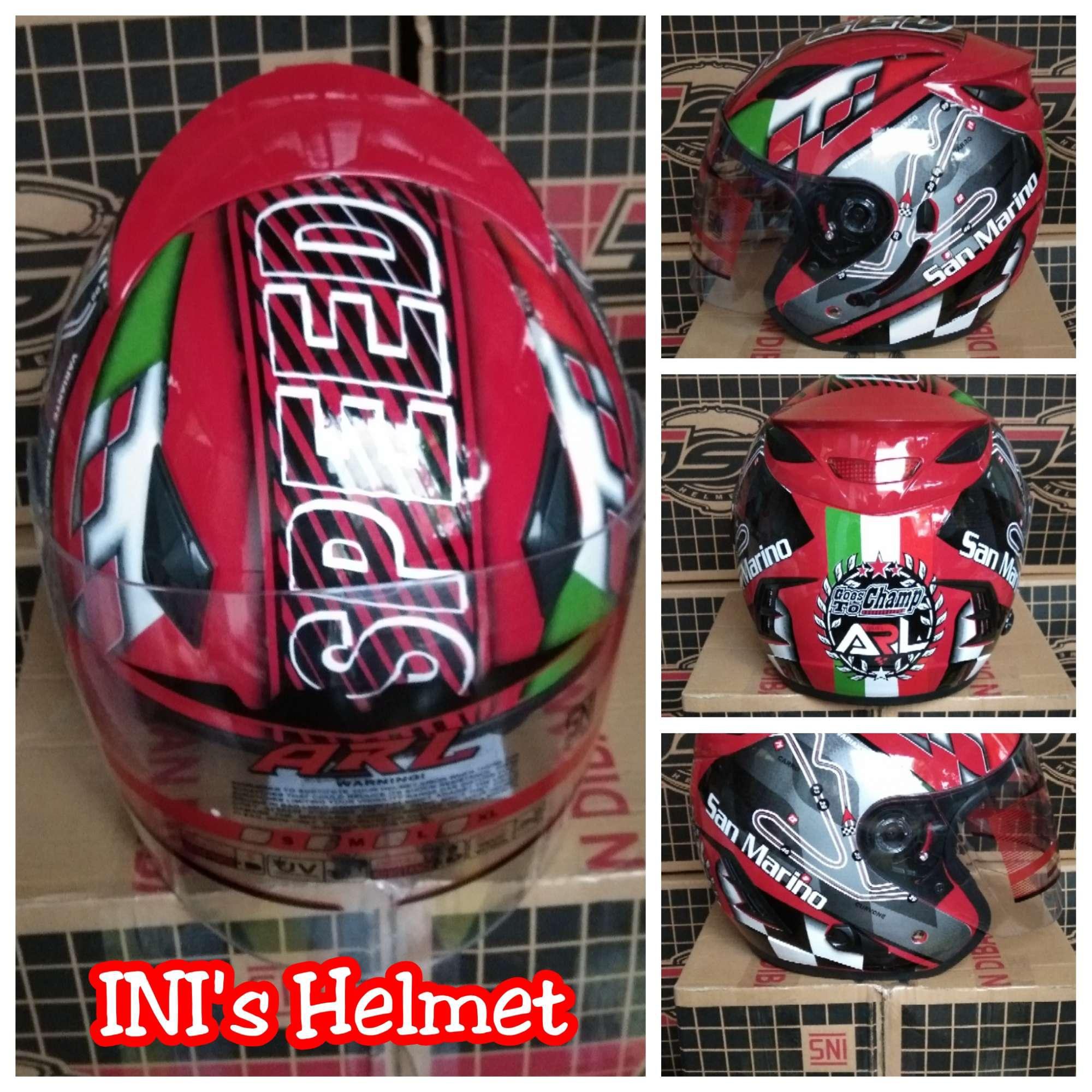 Helm Double Visor (2 Kaca) ARL Motif Merah San Marino - Helm SNI - INI's Mart Jakarta