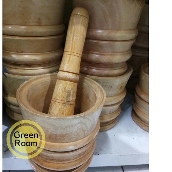 Sedang Diskon!! 1 Set Isi 2 Lumpang Kayu U002F Penumbuk Bumbu + Alu Kayu Aren Khas Blitar - ready stock