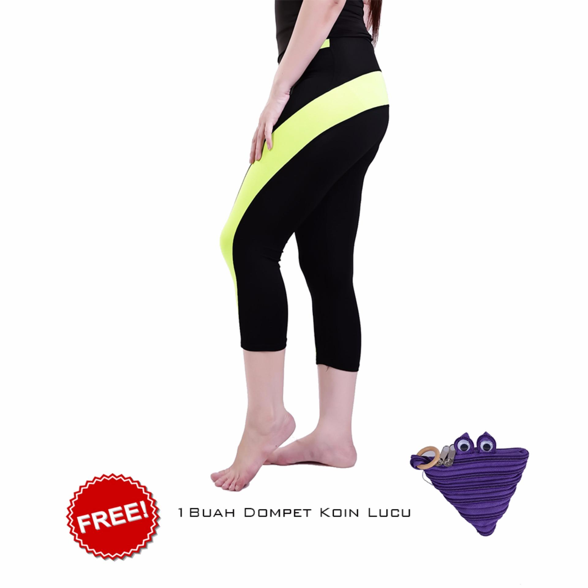 Ronaco Celana Senam Zumba Pants Celana Aerobik Celana Yoga Import – Hitam strip Hijau - Dompet 4