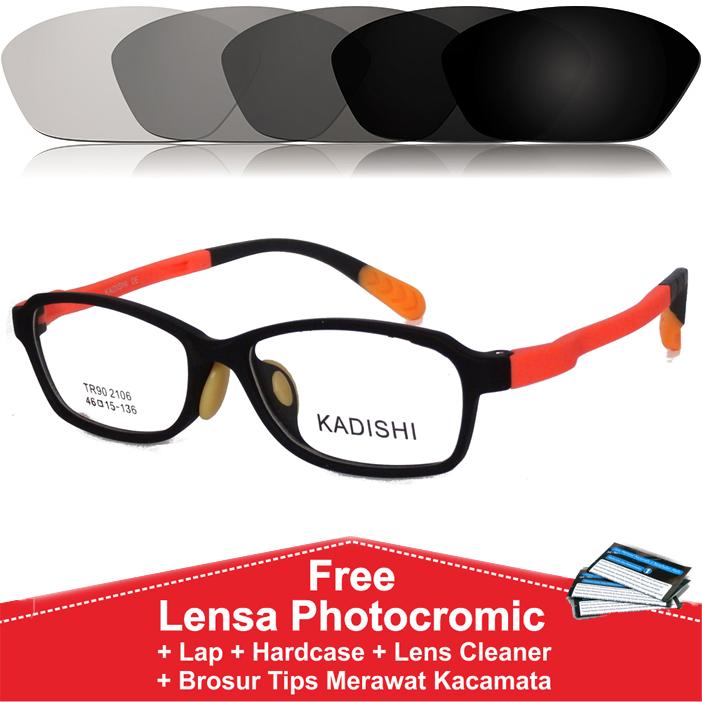 Frame Kacamata Photocromic / Photogrey / Fotogrey Minus Anak Anti Radiasi Komputer Berubah Warna FKIDS2106 Hitam Orange