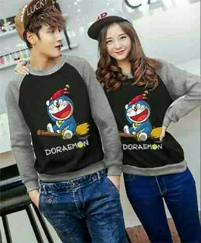 Best Seller - Couple Doraemon Magic Hitam Abu Misty LO - Couple Baju Babyterry Hitam - Couple Baju Babyterry Model Terbaru