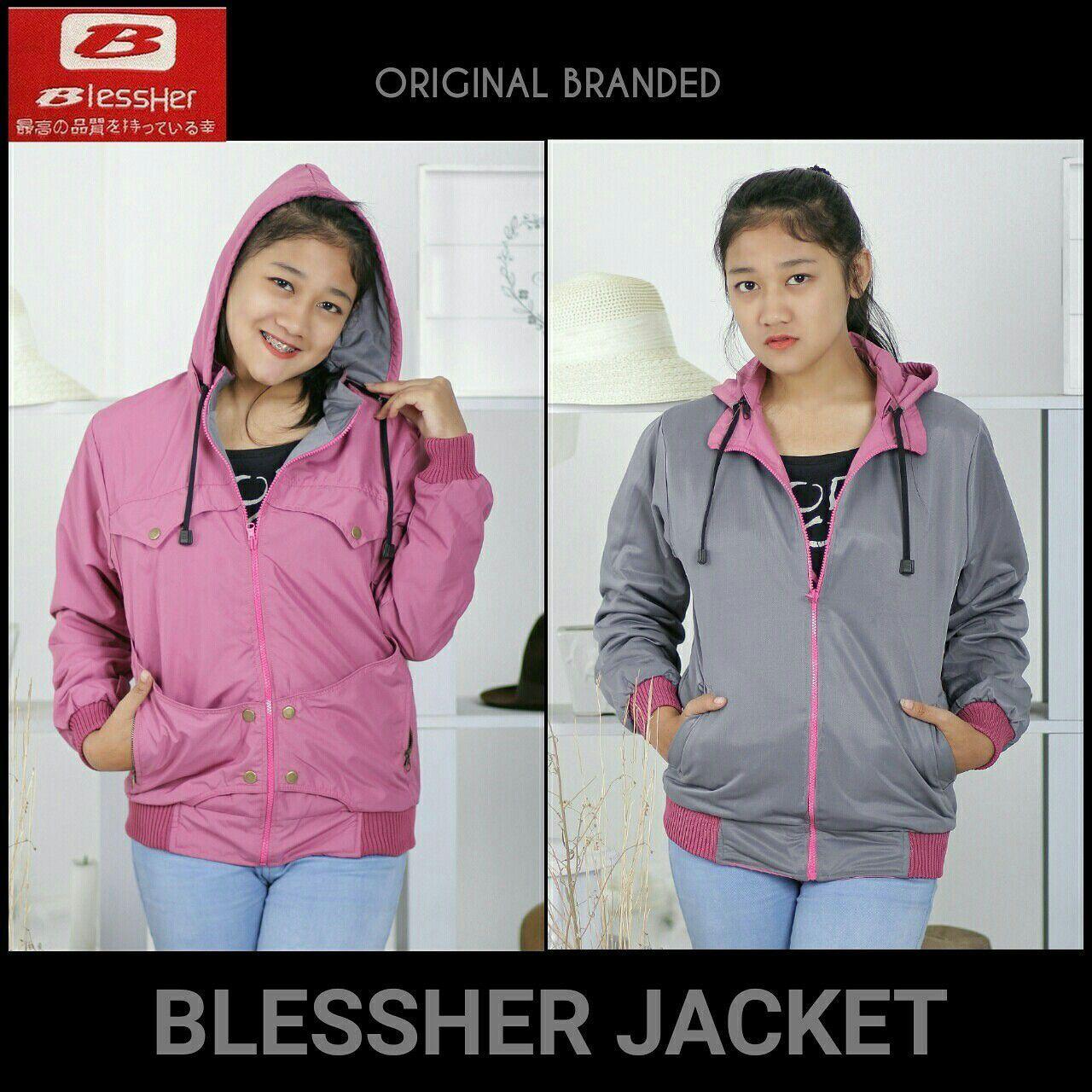 Jaket wanita bolak balik pink waterproofe bahan taslan tebal size m l xl