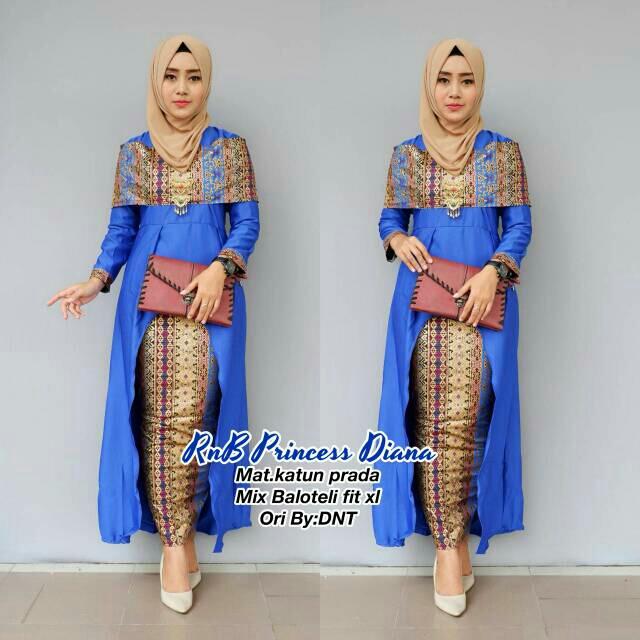 TERMURAH – Kebaya Modern - Baju Gamis Wanita Terbaru - Batik Kondangan - Baju Batik Princess Diana Biru