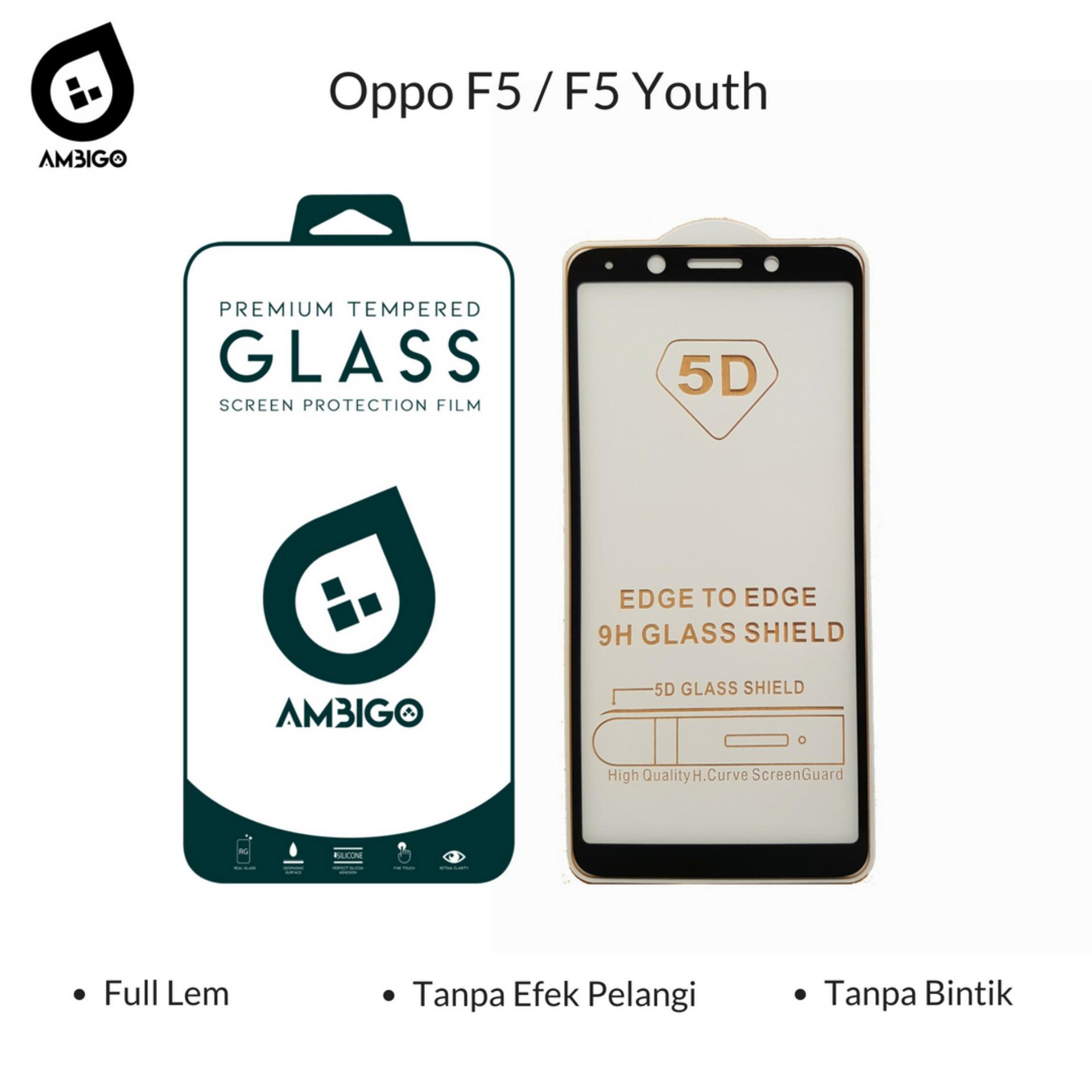 Accessories Hp Ambigo Tempered Glass 5D Full Cover Warna / Anti Gores Kaca Full Lem Untuk Oppo F5 / F5 Youth ( 6.0 inch ) - Black