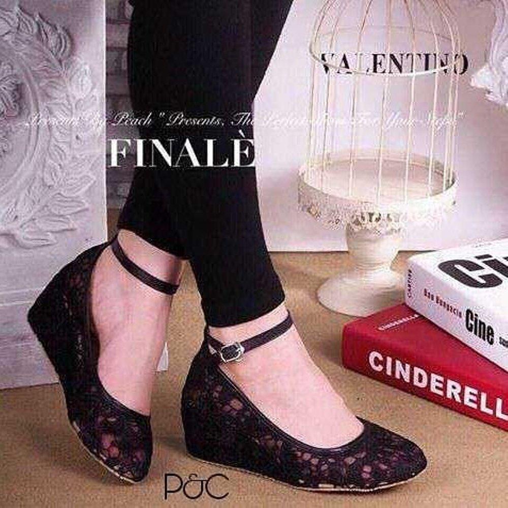 Sneakers Wanita Wedges Brukat Hitam Diskon Lazada