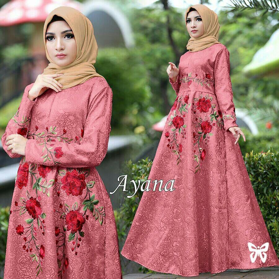 Baju Gamis Pesta Bordir Emboss Size M - Gamis Muslimah Terbaru