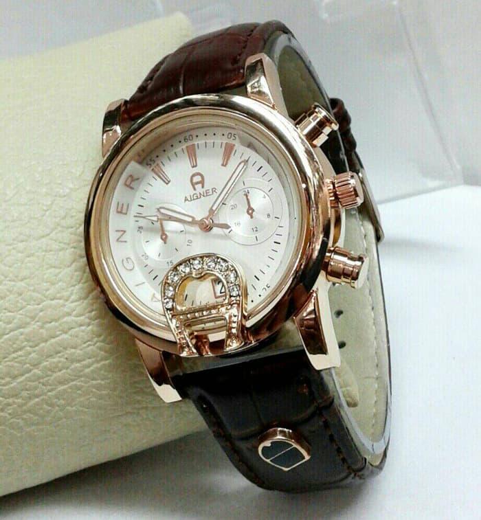 JAM TANGAN WANITA/CEWEK MERK AIGNER KULIT TANGGAL ELEGAN MURAH / Jam Tangan Berkualitas