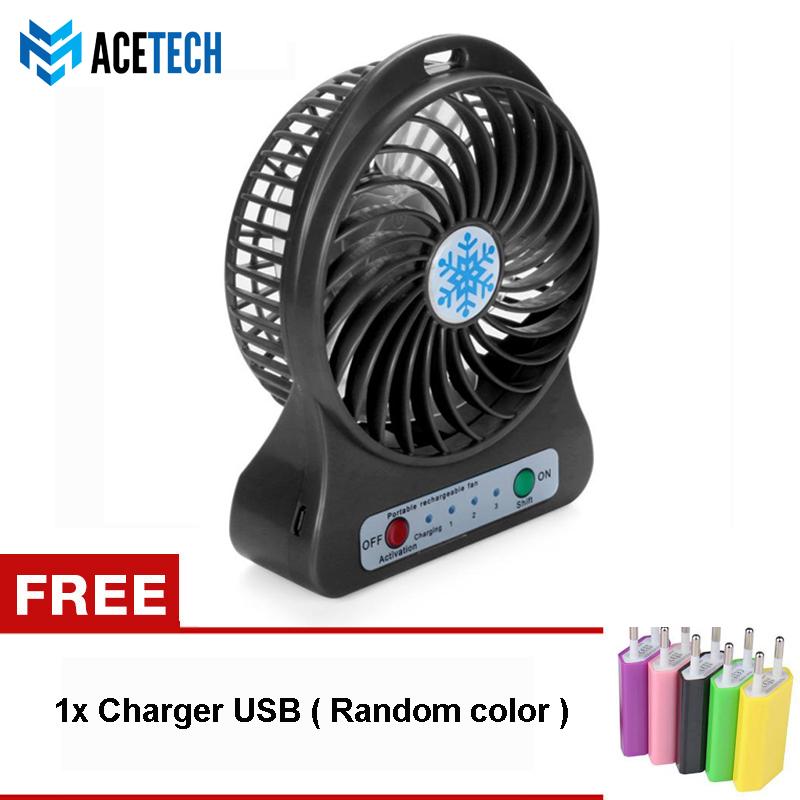 Acetech Kipas Angin Mini Portable Fan Serbaguna Fresh Summer DC 5V Desk USB Li-ion Battery Rechargeable FREE CHARGER USB