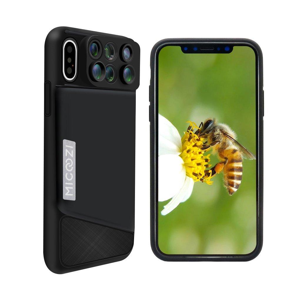 IPhone X Lensa Migoozi 6 In 1 Lensa Kamera Ganda untuk iPhone 10, 180 Derajat Lensa Mata Ikan, 0.65X Lensa Sudut Super Besar, 10X/20X Zoom Lensa Makro, Lensa Teleskop dengan Casing Ponsel Cover untuk Apple iPhone X