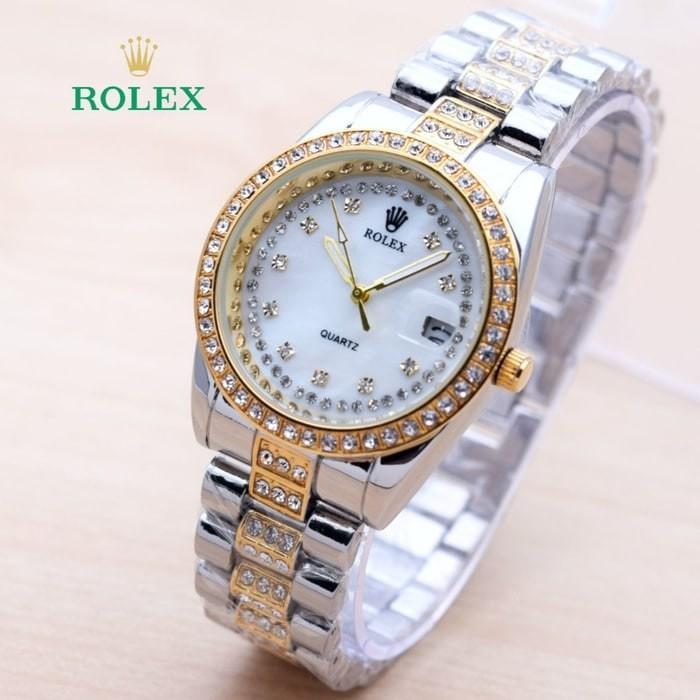 Jam Tangan Wanita / Cewek Rolex SK1228 Rantai Kombi Gold
