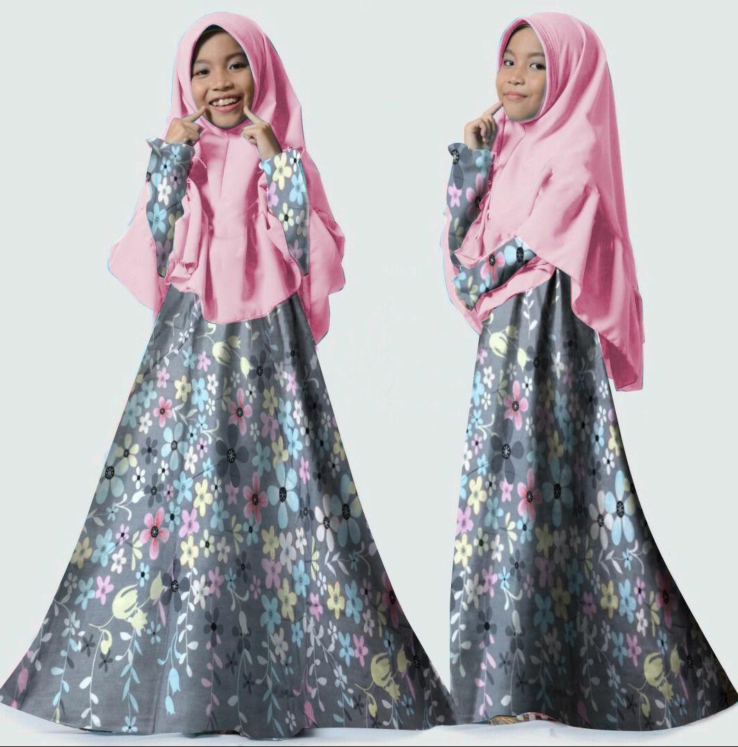 gamis syari maxi anak perempuan almeira katun jepang plus khimar