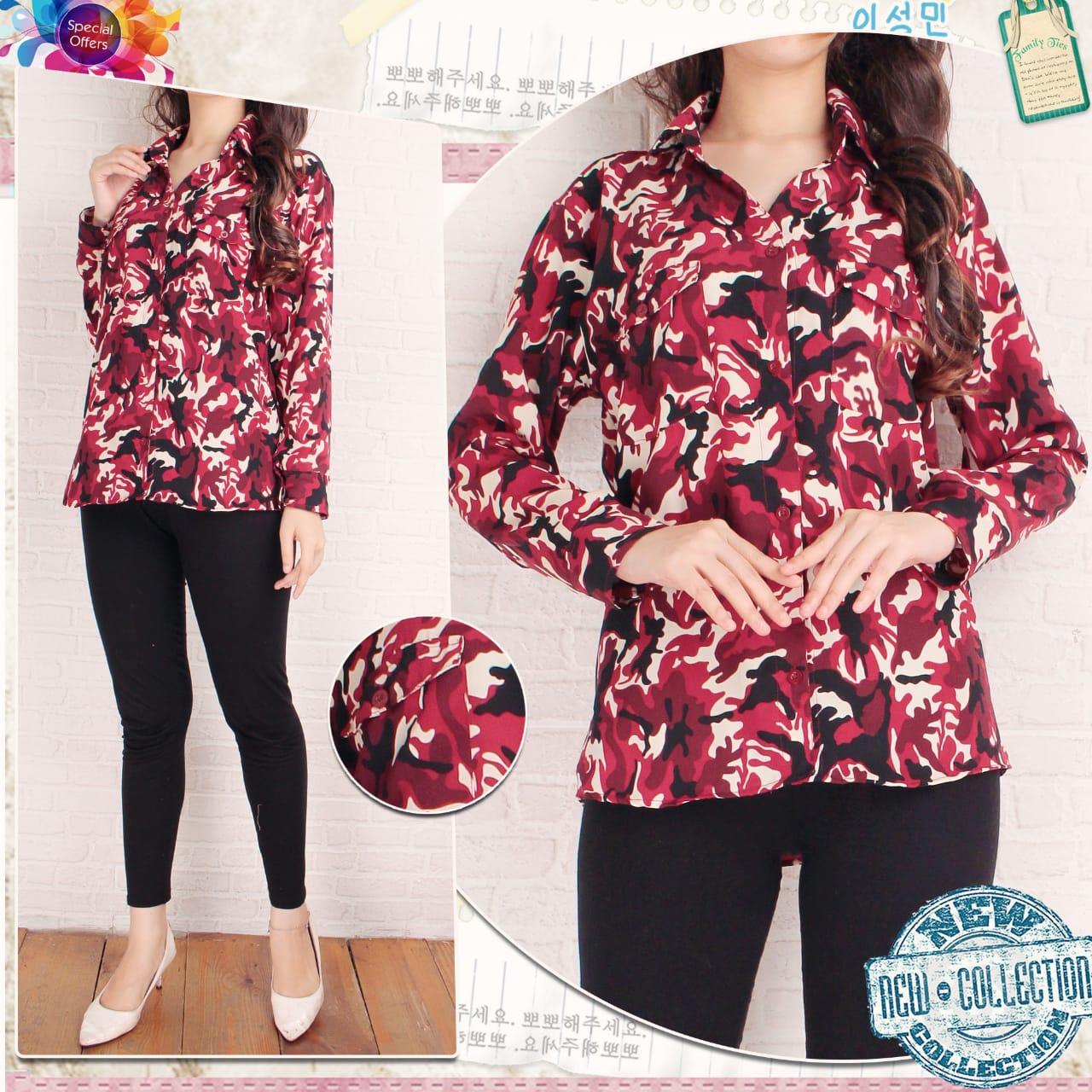 ... KOWAD KEMEJA WANITA BLOUSE WANITA ATASAN WANITA KEMEJA KANTORAN MOTIF ARMY BITU MERAH COKLAT HIJAU