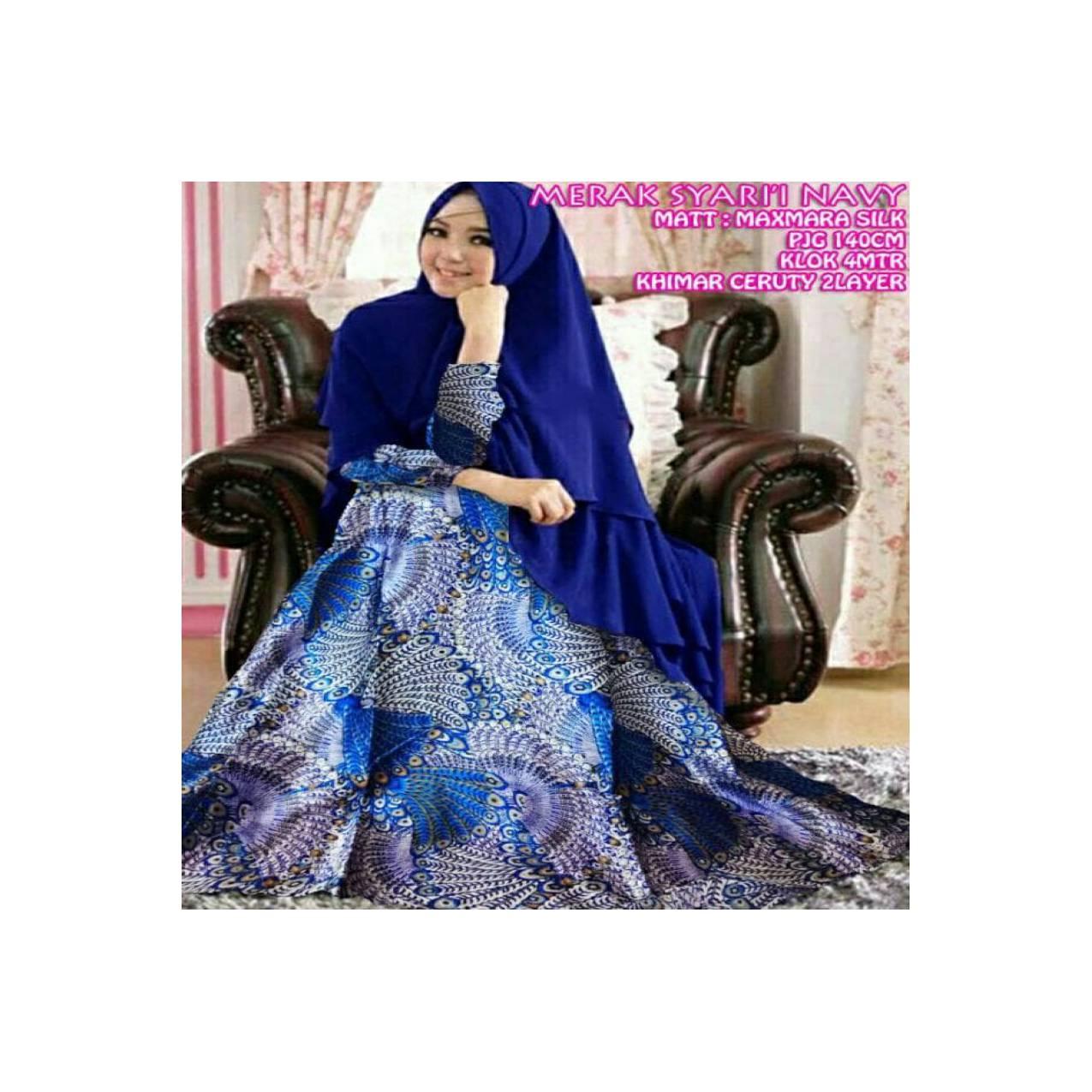 LIMITED EDITION TERLARIS Gamis Syari Merak Navy Pink Gamis Modern