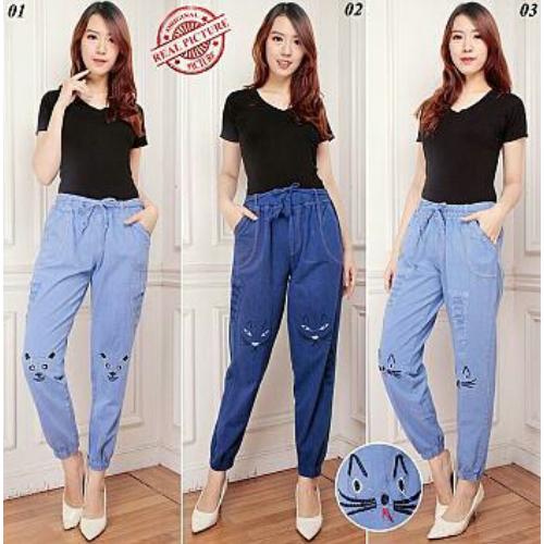 Celana joger jeans panjang wanita jumbo long pant Carney - 03