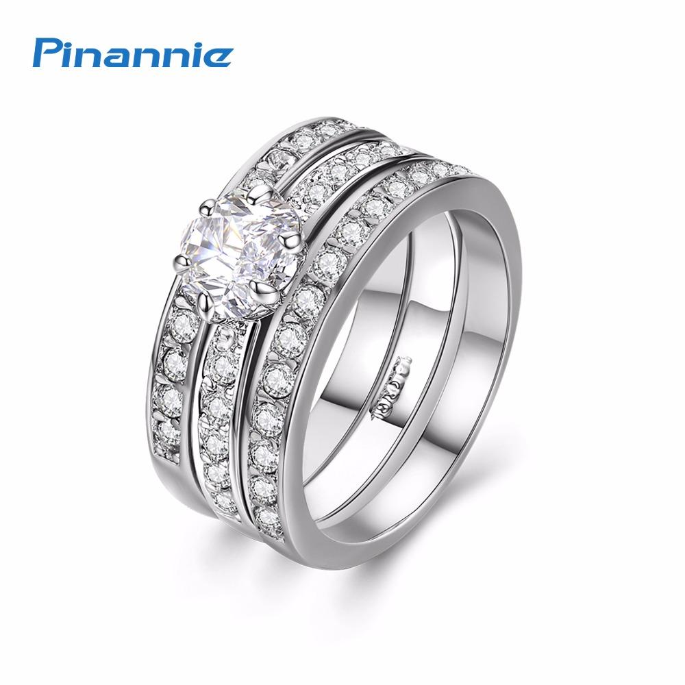 Pinannie Emas Putih Berlapis Cubic Zirconia Cincin Perhiasan Wanita Cincin
