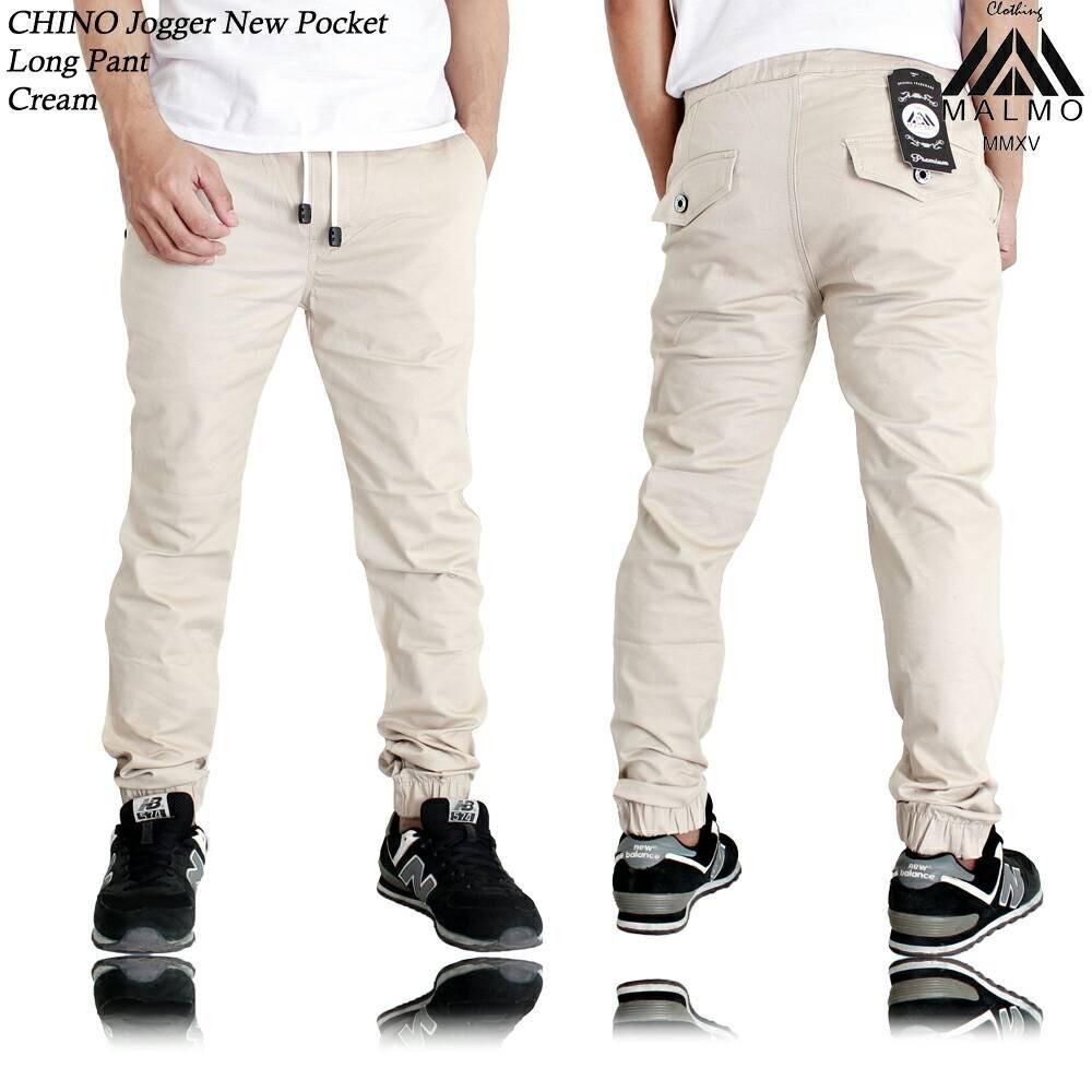 3R/celana katun chino joger/pria/ crem