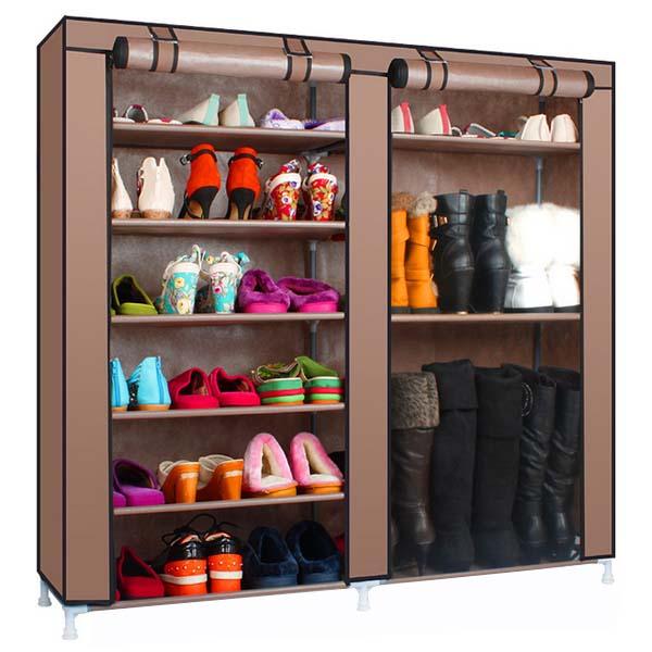 StarHome Rak Sepatu 9 Susun dengan Penutup Debu - Portable Shoe Rack 9 Layers with Dust Cover Lebar - Coklat + FREE Kantong Belanja Serbaguna isi 4 Pc