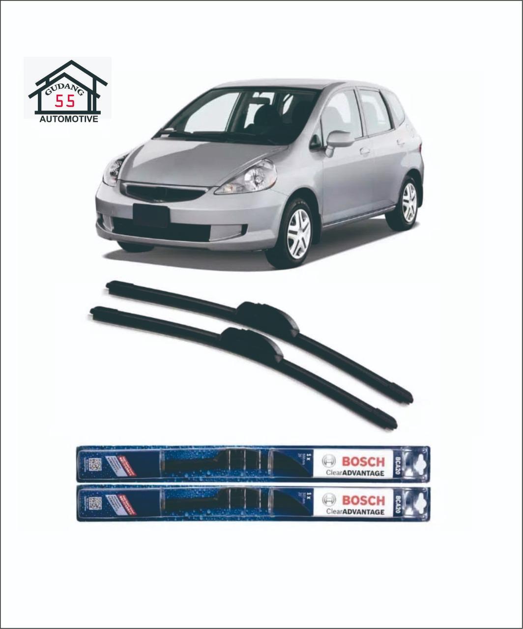 Wiper Mobil Frameless Sepasang (2pcs) Bosch Clear Advantage Honda Jazz 2004 - 2008 Ukuran 24 inci dan 14 inci