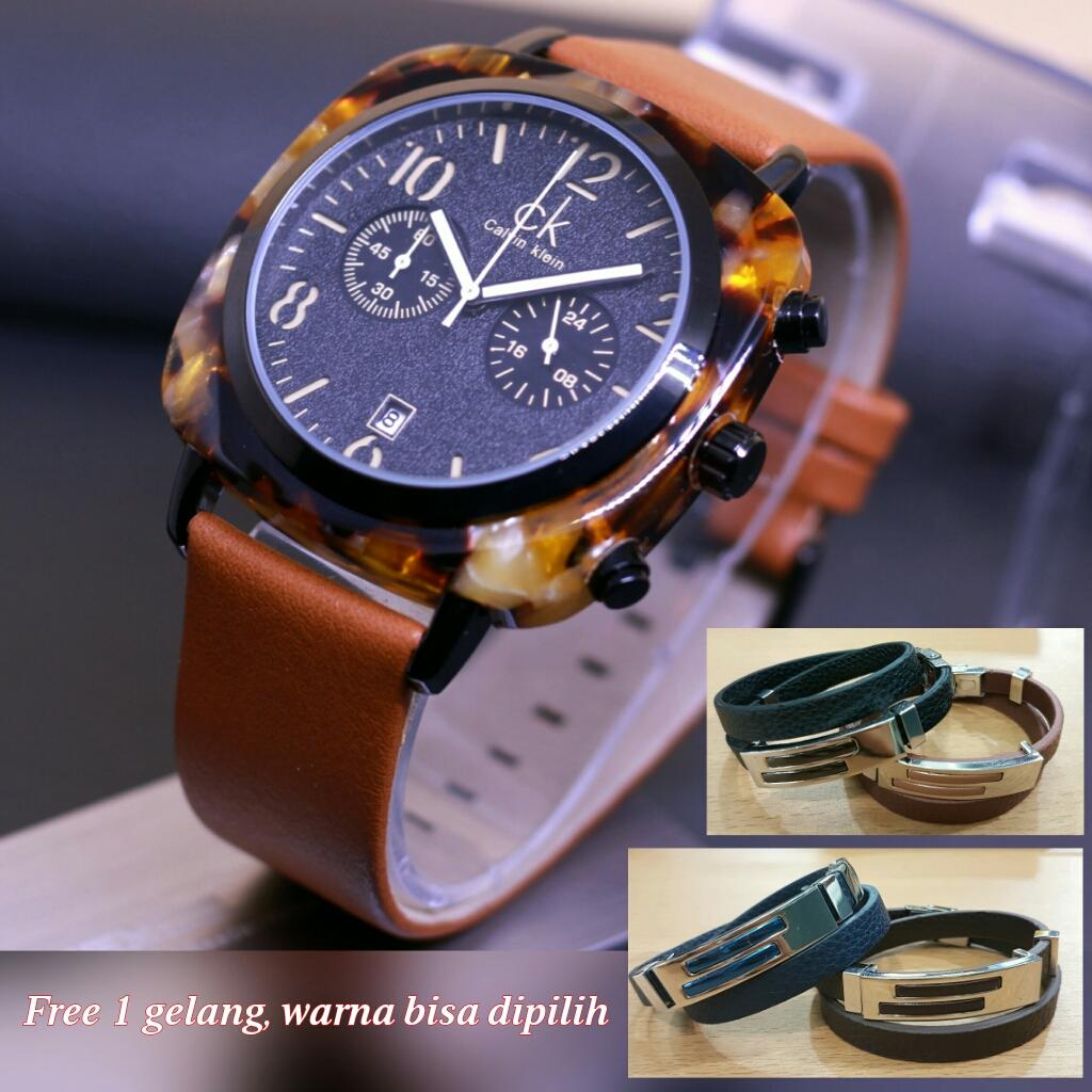 Jam Tangan CK Monokrom Marmer Kronograf Chrono Aktif - Limited Edition Elegan Mewah Series-Pria Wanita Formal Kasual Terbaru-Women Men Trendy Watch-Leather Premium Strap-Kulit Stainless Kekinian Sporty Fashionable Free 2 Sony Battery & Exclusives Box