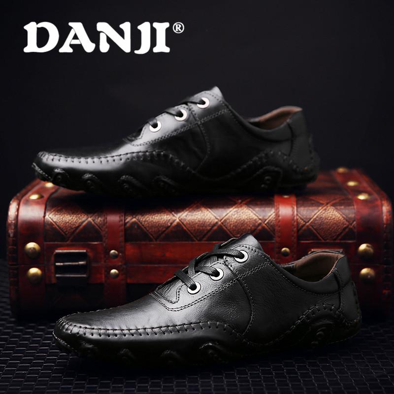 Danji Spring Pria Kulit Buatan Tangan Baru Sepatu, Sepatu Kasual Pria Brown