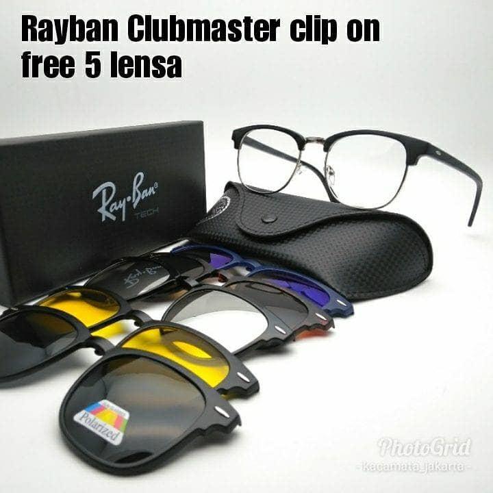 kacamata frame Rayban Clubmaster clip-on 5 lensa , anti radiasi
