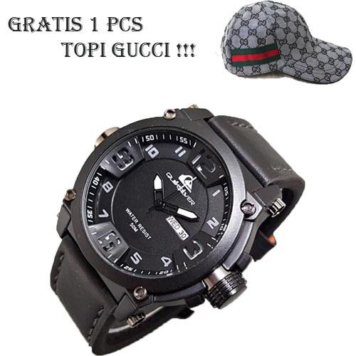 JAM TANGAN QUIKSILVER TALI KULIT QUALITAS PREMIUM-FREE TOPI GUCCI IMPOR