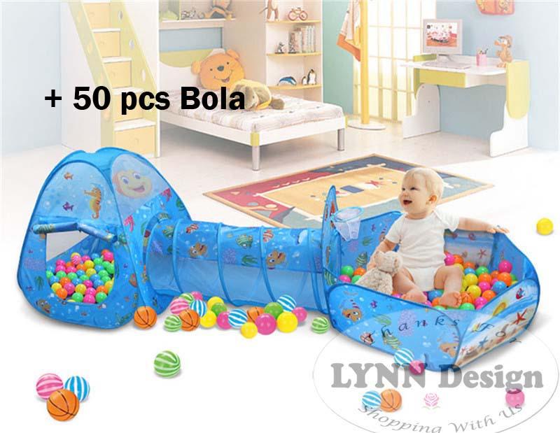 Lynn Design - Tenda Terowongan + 50 pcs bola Keranjang Mandi Bola Anak