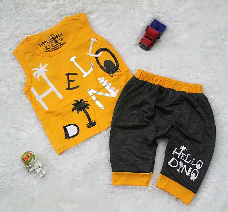 All Size 6-15 Bulan / Setelan Baju Celana Bayi Anak - Hello Dino
