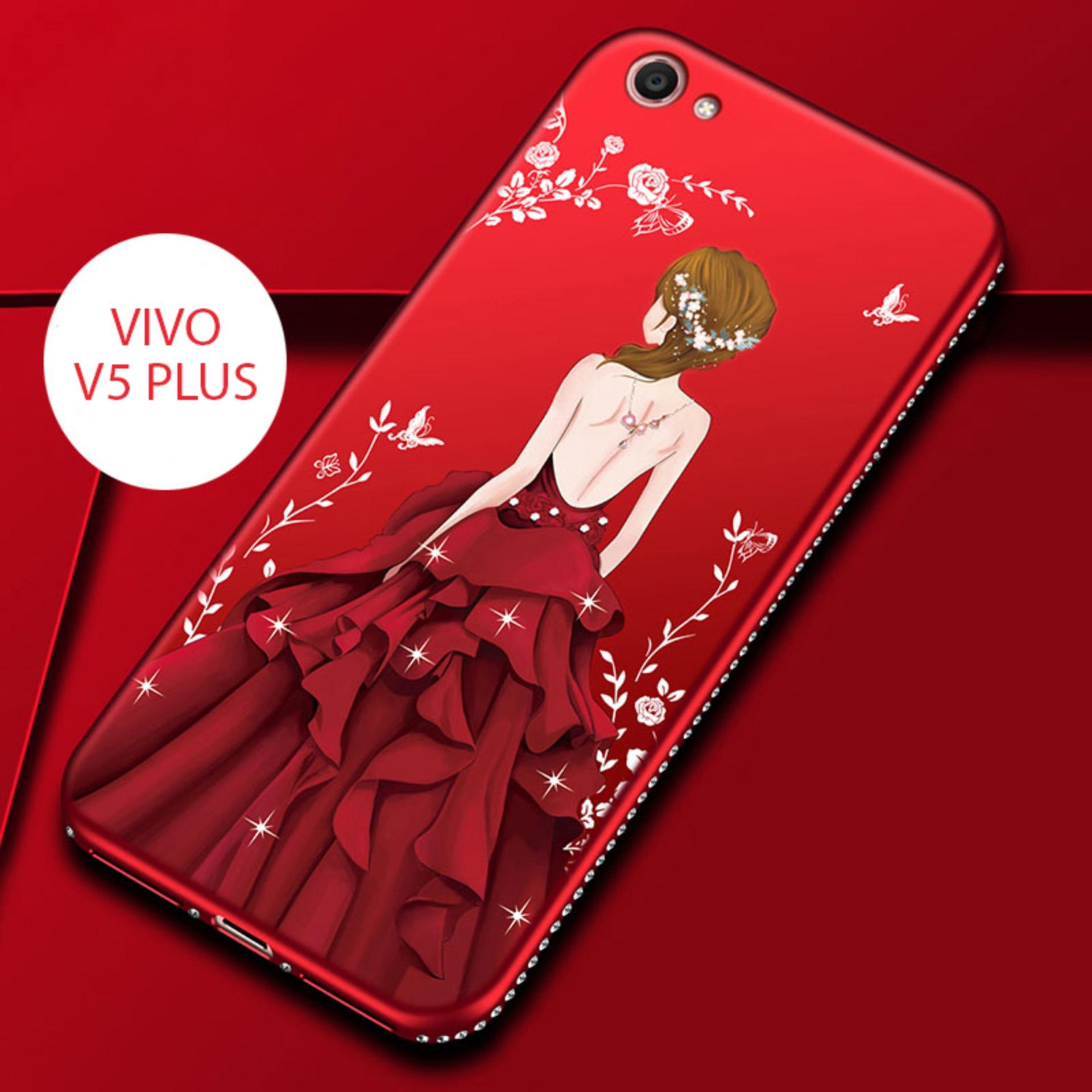 CASE VIVO V5 PLUS LUXURY 3D GODDES RHINESTONE FRAME SILICONE SOFT BACK COVER RED DRESS PRINCESS