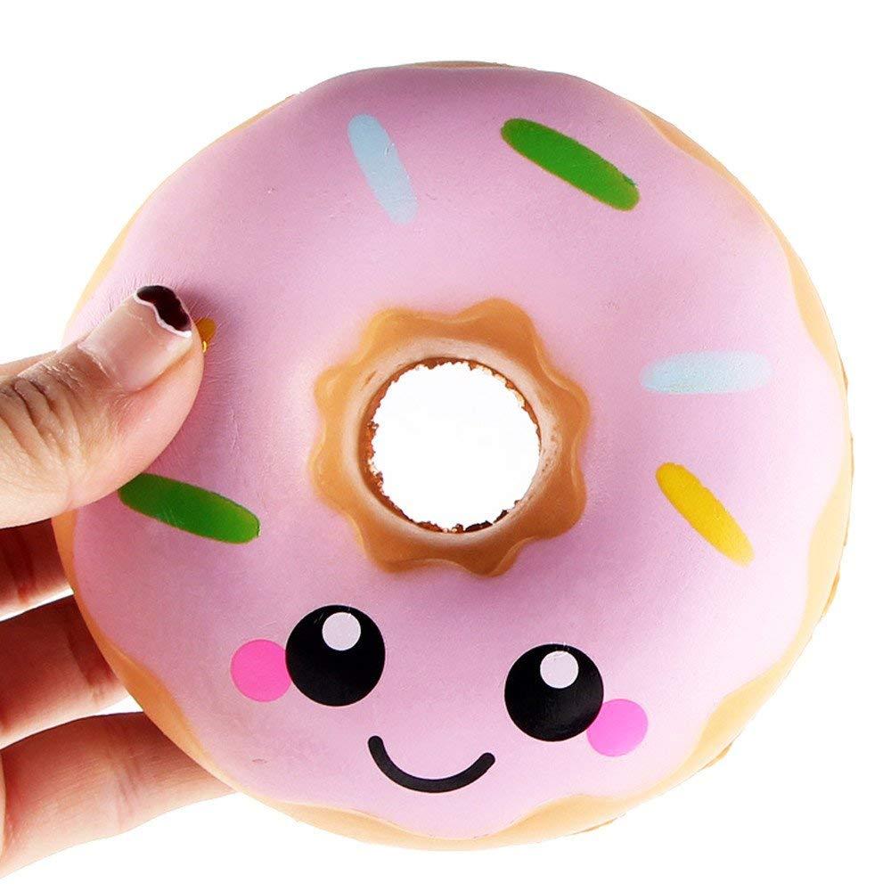 Squishy kawaii Smiling Face Donuts Charm Bread Kids Toys With Package - Pink