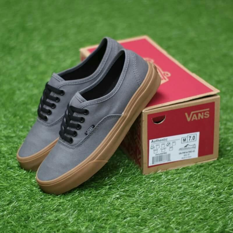 Promo PREMIUM BNIB SEPATU SNEAKERS VANS AUTHENTIC GREY GUM KEREN GAYA MAIN Diskon