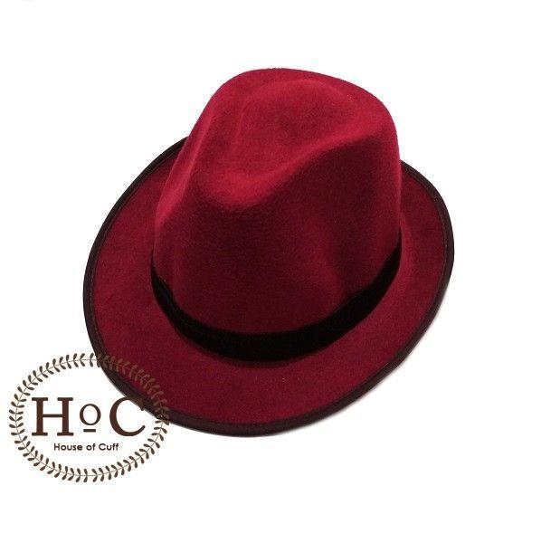 Houseofcuff Topi Fedora Hat RED MAROON FEDORA HAT LAKEN