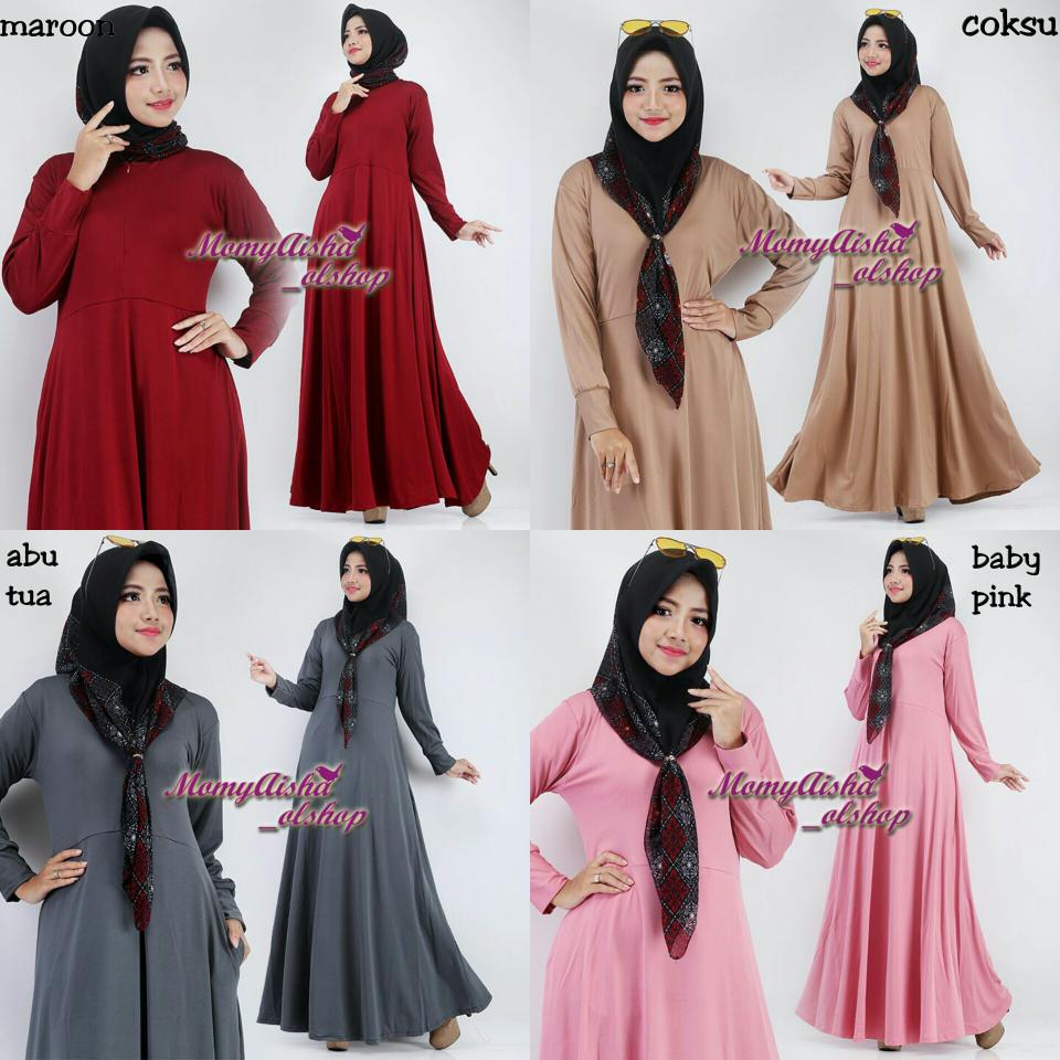 Gamis polos bahan jersey jeruk misbee waffle