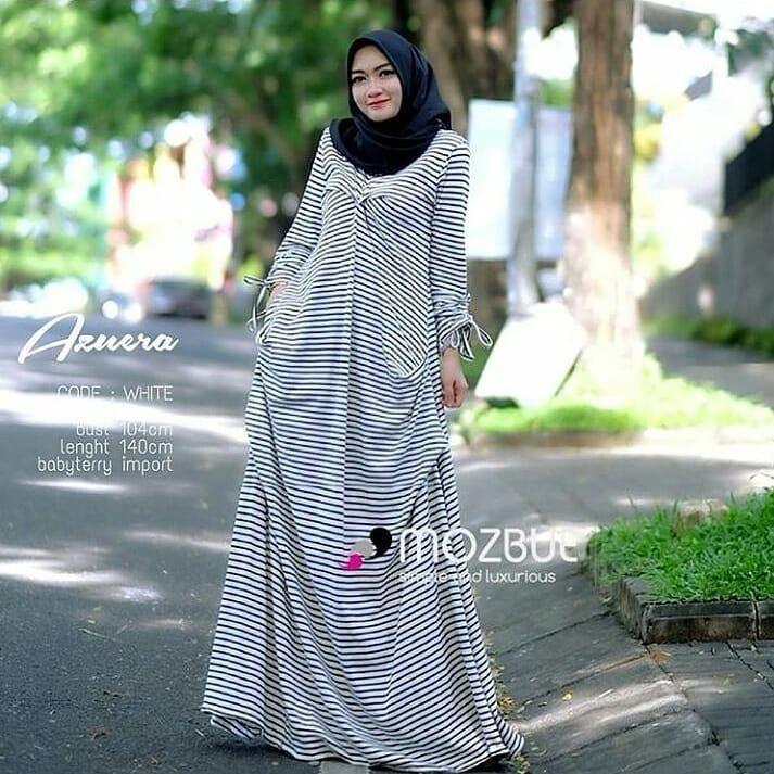 Baju Muslim Original Gamis Azuera Dress Babyterry Import Baju Panjang Muslim Casual Wanita Pakaian Hijab Modern Modis Trendy Terbaru 2018
