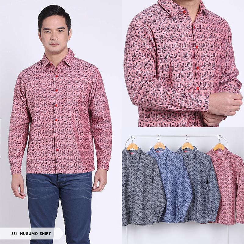 Hugumo Floral Simple Men Shirt-Navy