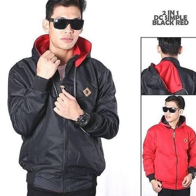 WDS Jaket Sweater Parasut Hodie Bolak Balik Maroon Hitam Fashion Pria Murah