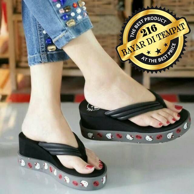 Sandal Wedges Spons Wanita Hello kitty / Sandal Cewek / Sandal Lucu Murah