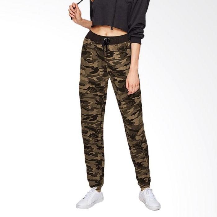 TINA Celana Joger Panjang Training Wanita Motif Loreng (Army)