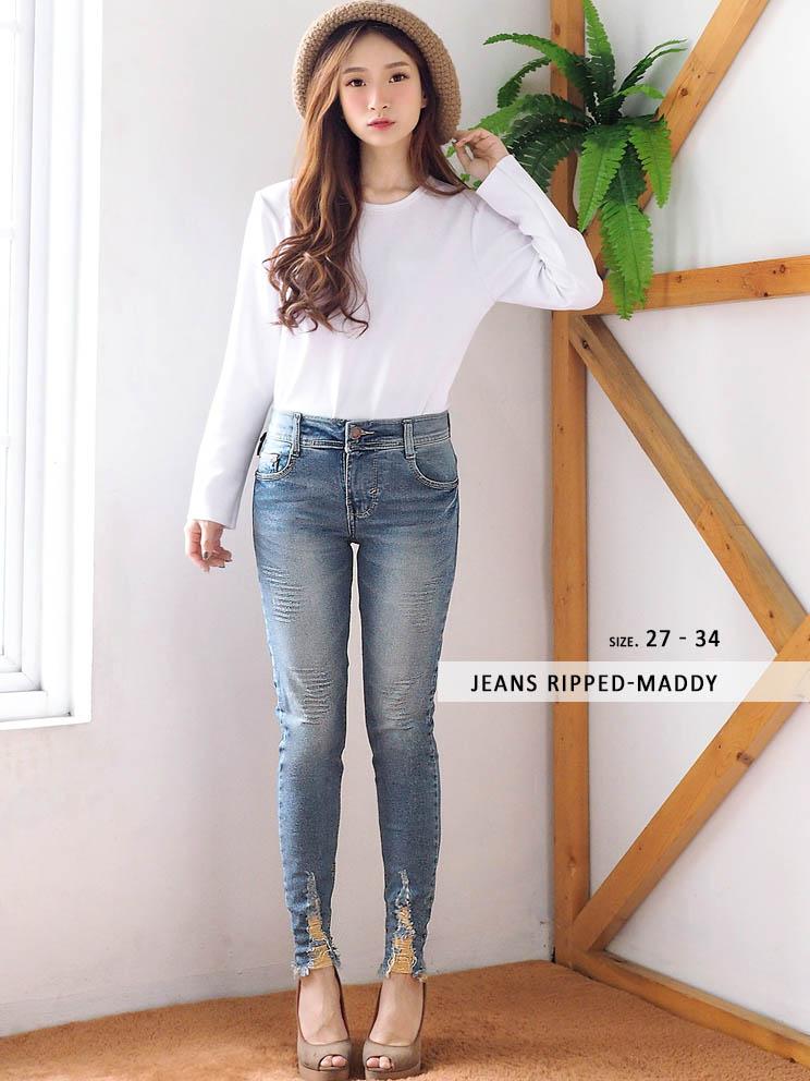 Fashion Wanita Terbaru - Celana Skinny Jeans Ripped-Maddy Small Jumbo (uk.27-34)