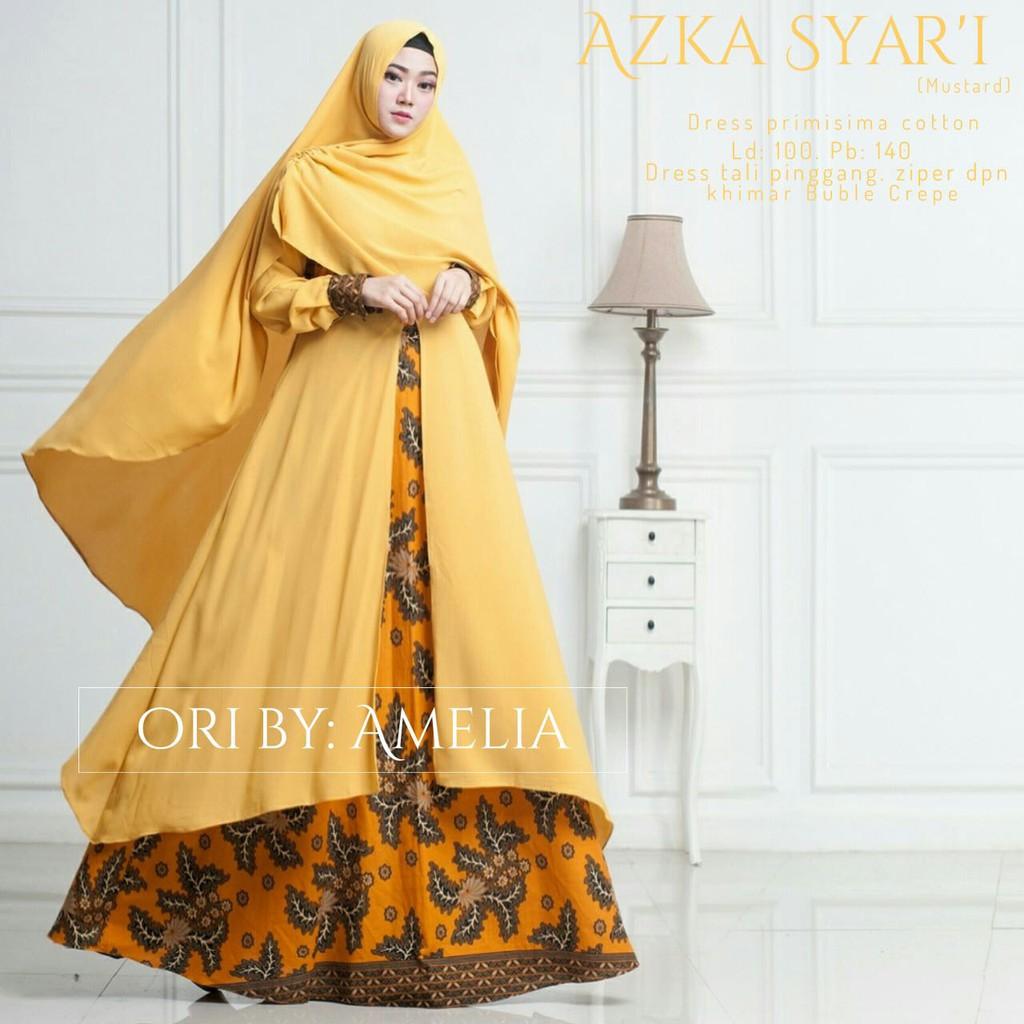 azka syari ori amelia gamis set khimar muslimah busui katun prisima mix buble crepe premium