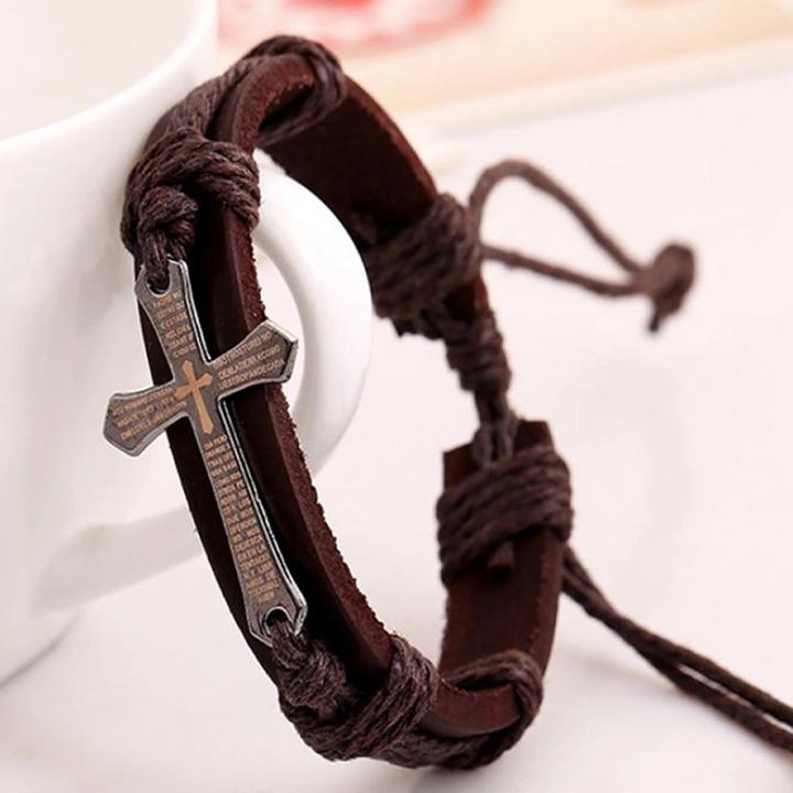 Gelang Salib Untuk Pria / Wanita Kulit Lilit Keren Unik Warna Coklat - Gelang Jesus Cross Untuk Kristen / Katolik Kualitas Bagus / Gelang Nasrani / Gelang Salib Pria Wanita Kulit / Gelang Kulit Salib Yesus Cowok Cewek