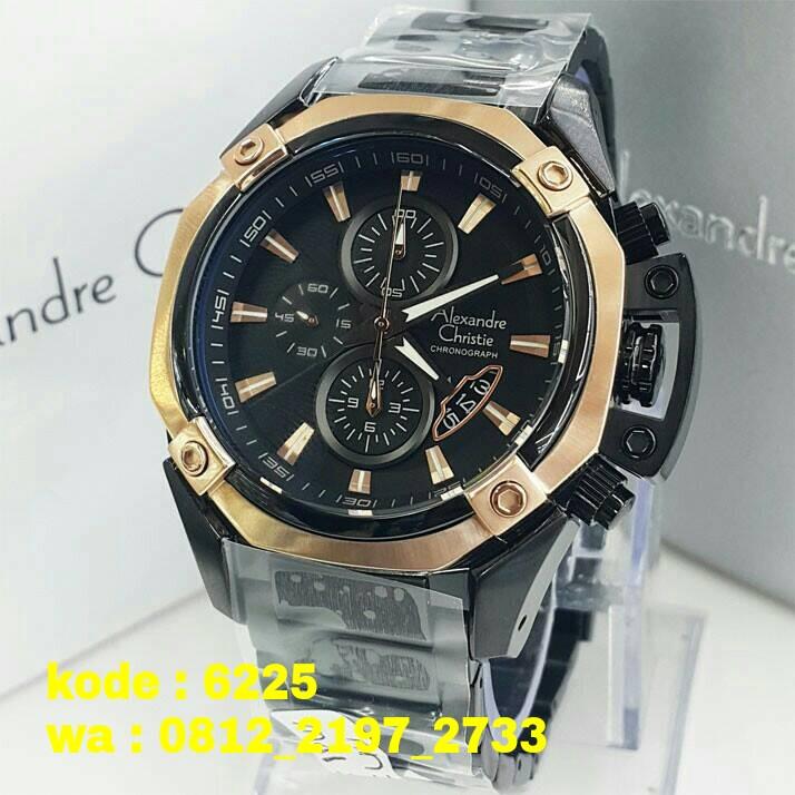 Alexandre Christie - Jam Tangan Pria - Leather Strap - Black - AC 6225 MC Black Gold Man